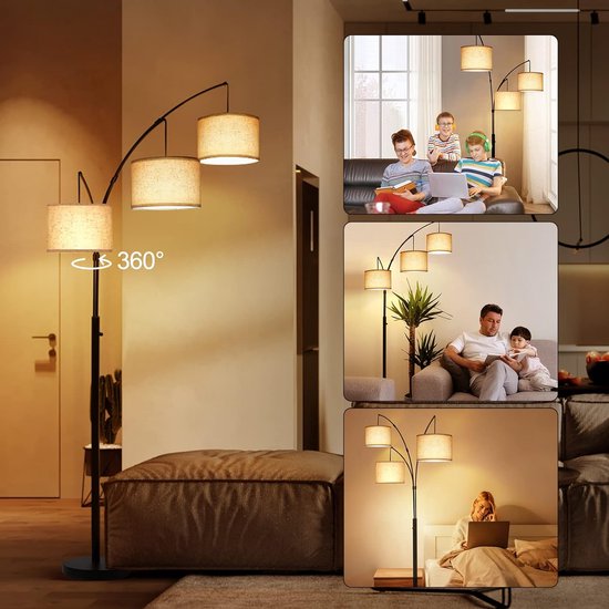 Lampadaire LED incurvé, lampe sur pied rotative pour chambre à coucher, salon - avec 3 Ampoules LED