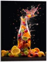 Dibond - Fles - Eten - Fruit - Spetters - Kleuren - 30x40 cm Foto op Aluminium (Met Ophangsysteem)