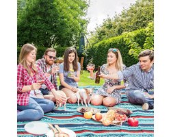 Picknickdeken, outdoor, 200 x 200 cm, picknickdeken met waterdichte achterkant, waterdicht, picknickdeken met draaggreep, voor camping, picknick, wandelen, grillen, reizen, camping, groene strepen