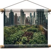 Textielposter - Stad - Gebouwen - Planten - Groen - 40x30 cm Foto op Textiel
