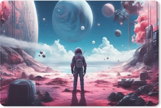 Muismat 120x80 cm - Bureaumat gaming astronaut - Computer en gameroom accessoires - Muis en bureau mat onderlegger - Game room decoratie spullen - Bureaulegger desktop xl - Mousepad xxl - Muismatten office desk anti slip - Setup accessories