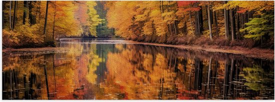 Poster (Mat) - Water - Bomen - Bos - Herfst - Bladeren - 90x30 cm Foto op Posterpapier met een Matte look