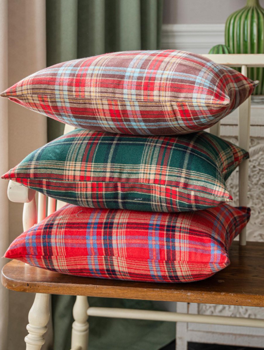 Kerst Tartan Rood Kussenhoes | Viscose/Polyester | 45 x 45 cm – foto 3