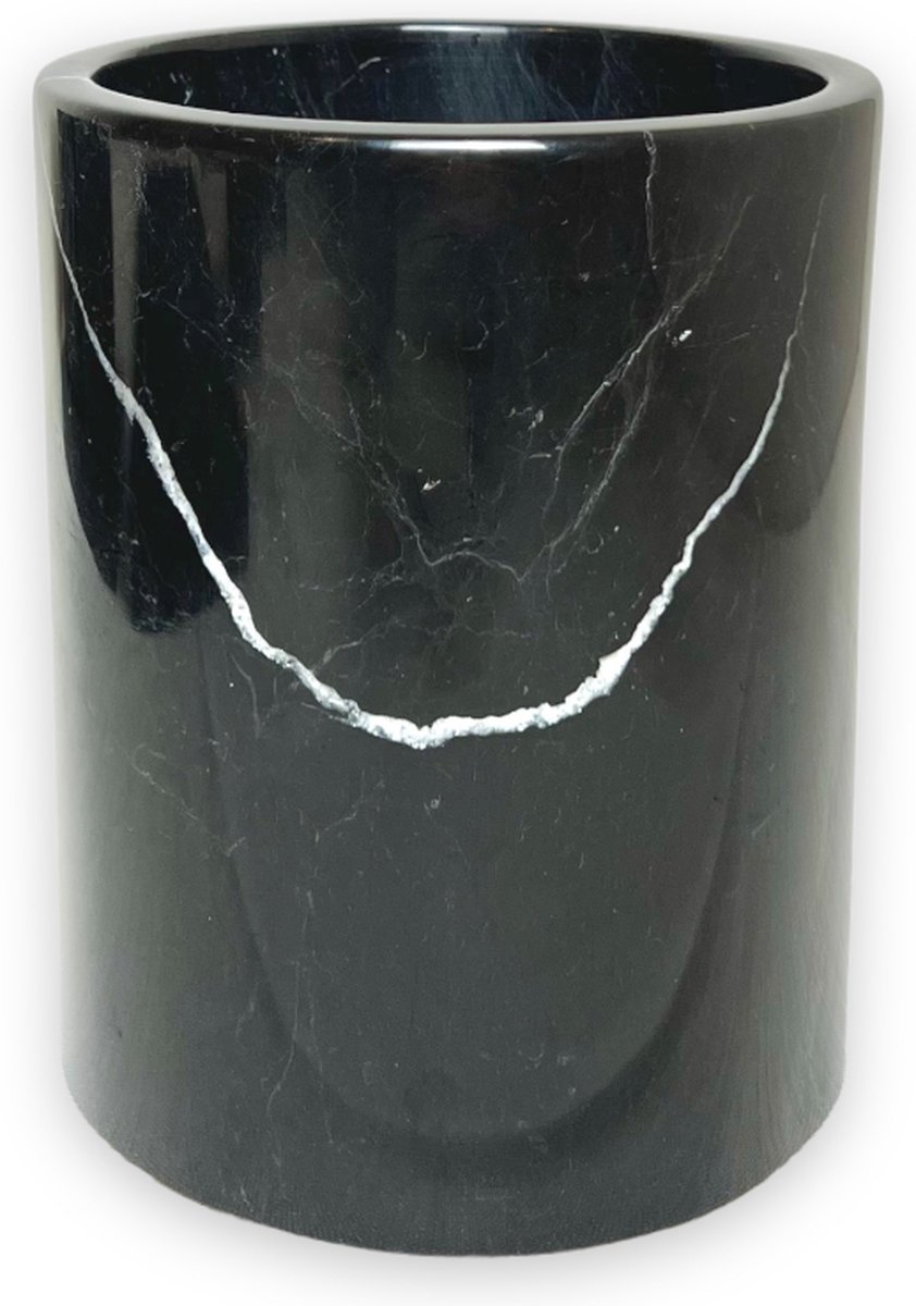 Zwart Marmer Vaas ⌀12x18cm - Marmer Wijnkoeler - Keukengerei houder Marmer - SET interior