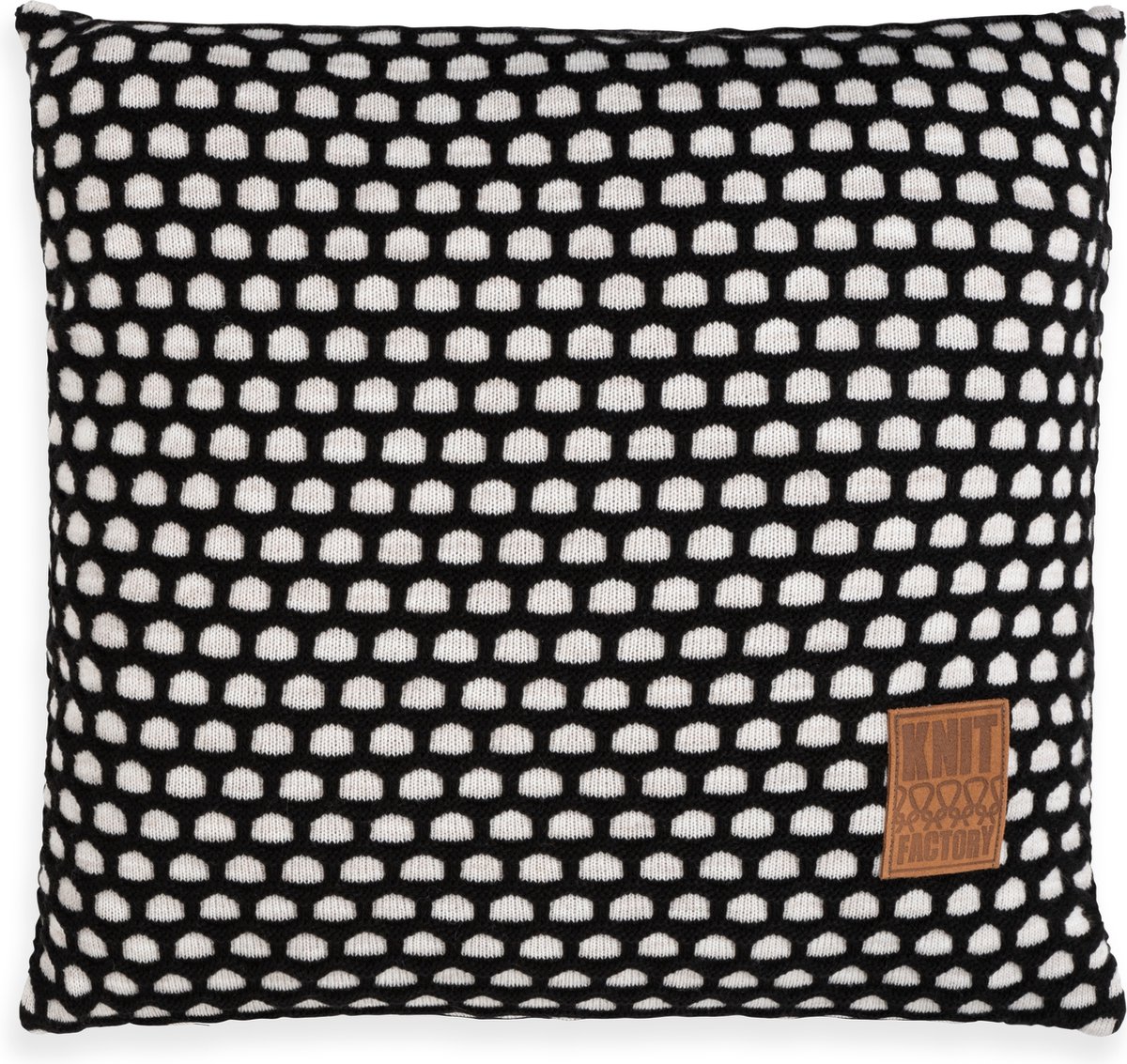 Knit Factory Mila Sierkussen - Vierkant kussen - Kussen woonkamer - Bank kussen - Decoratie kussen - Beige/Zwart - 50x50 cm - Kussenhoes inclusief kussenvulling