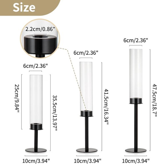 Hewory Glazen Cilinder Set 10 Stuks Voor Kaarsen & Windlicht - 6,5 Cm X 28 Cm Tafeldecoratie