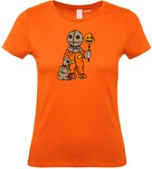 Dames T-shirt Halloween Manneke | Halloween Kostuum Volwassenen | Halloween | Foute Party | Oranje dames | maat XL