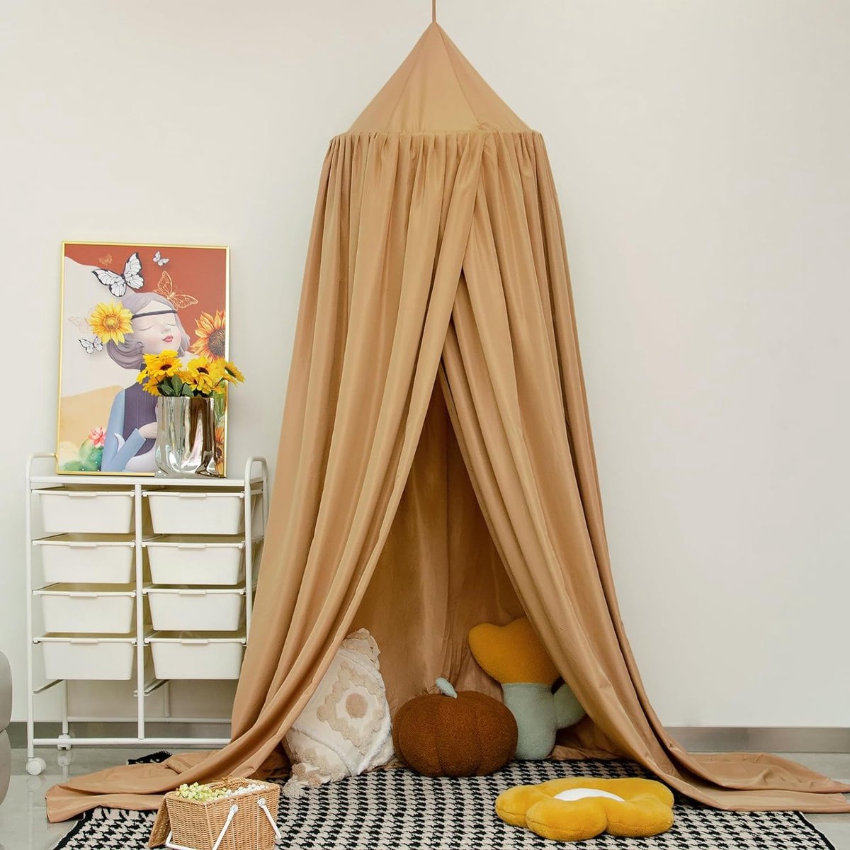 Baldakijn kinderkamer, bedhemel babybed kinderkamer 4 kleuren, hangend rond Princess insectennet muggennet, voor kinderkamer en speelkamer decoratie, 56 x 230 x 450 cm (goud)