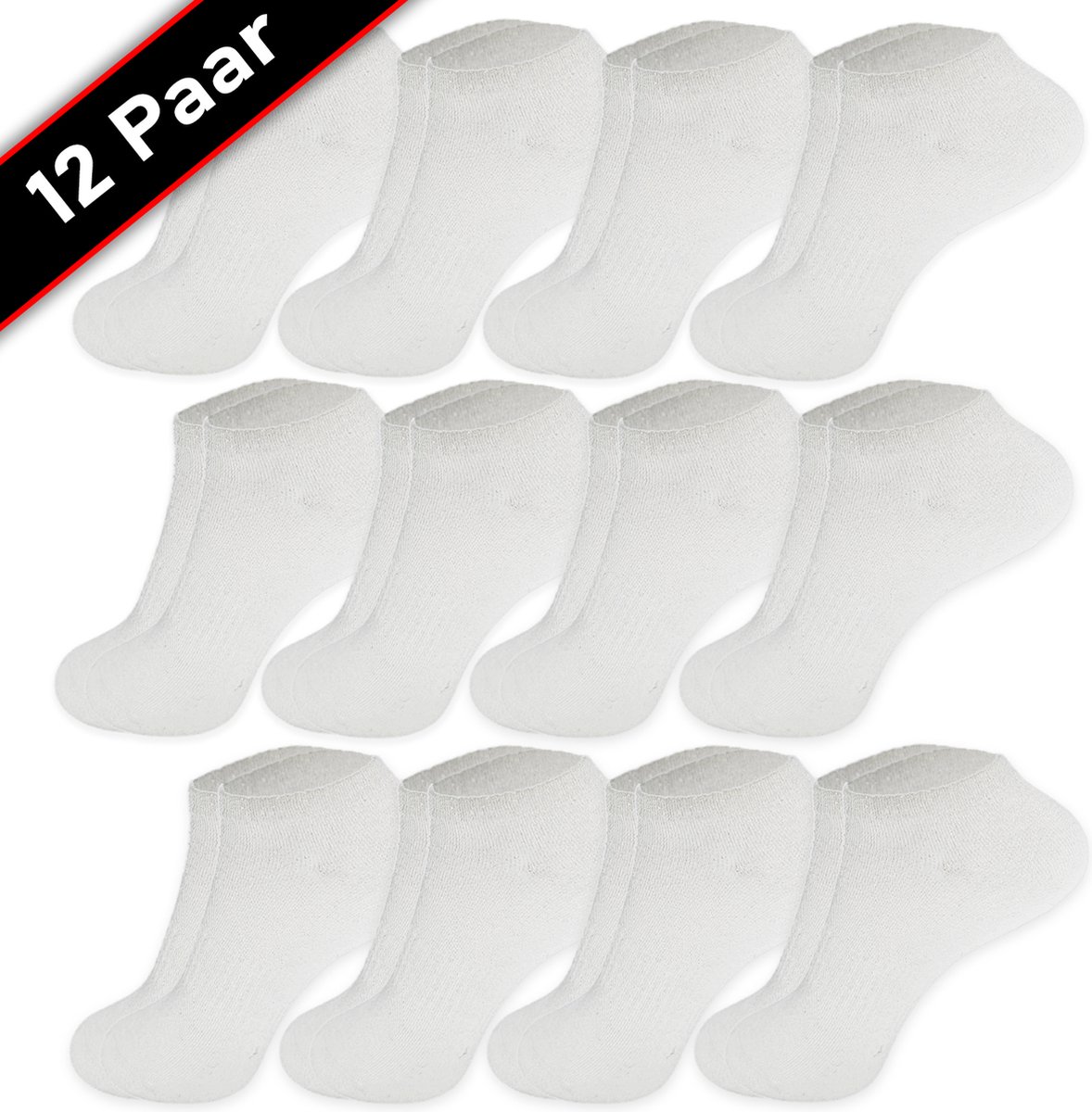 Blacktag - Enkelsokken - Sokken - Sneakersokken - Maat 41/45 - 12 Paar - Wit – Katoen