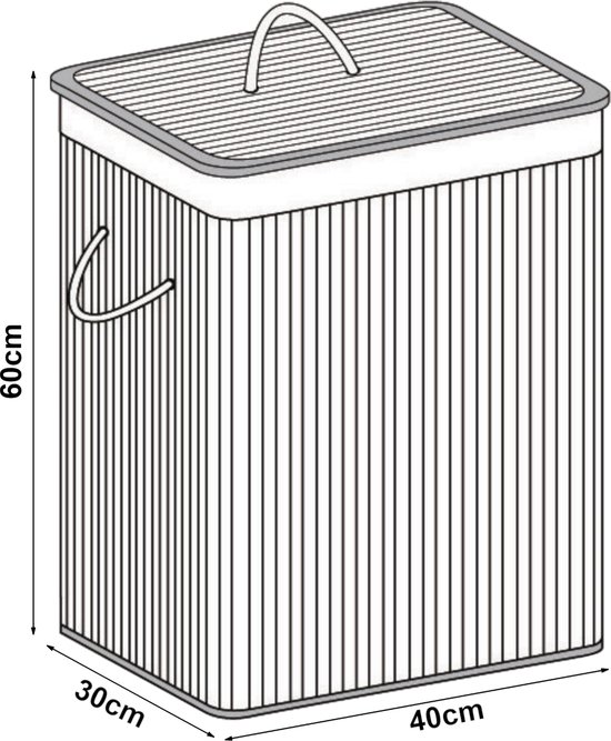 Panier à linge Salla bambou avec sac à linge 60x40x30 cm 72 L marron foncé et gris clair