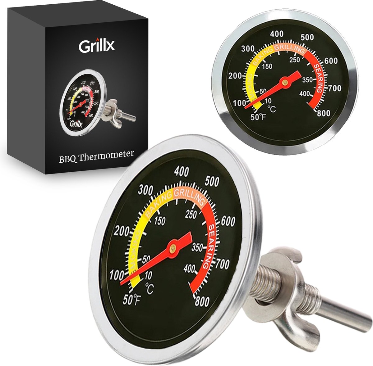 GrillX Monteerbare Barbecue Thermometer - Celsius en Fahrenheit - Inbouw Temperatuurmeter tot 400 °C - BBQ, Smoker & Kamado Accesoires - GrillX