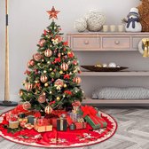 Kerstboomdeken, rood, 90 cm, kerstboomdeken, rond, met kerstboomversiering, kerstboomstandaard, kerstversiering, kerstboom, rok, vakantie, boom, ornamenten, decoratie voor Kerstmis