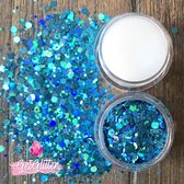 GetGlitterBaby® - Blauwe Chunky Festival Glitters voor Lichaam en Gezicht / Aqua Face Body Jewels Glitter - Groen / Blauw - en Glitter HuidLijm