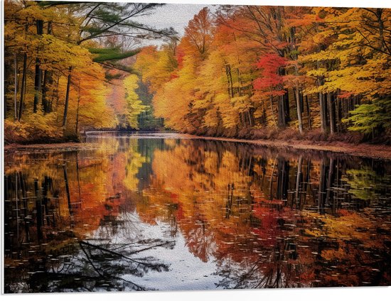 PVC Schuimplaat - Water - Bomen - Bos - Herfst - Bladeren - 80x60 cm Foto op PVC Schuimplaat (Met Ophangsysteem)