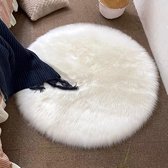 Kunstschapenvacht van wol, imitatiebont, fluffy soft longhair decoratief, stoelkussen, sofakussen, mat (rond, 60 x 60 cm, wit)