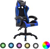 vidaXL - Racestoel - met - RGB - LED-verlichting - kunstleer - blauw - en - zwart