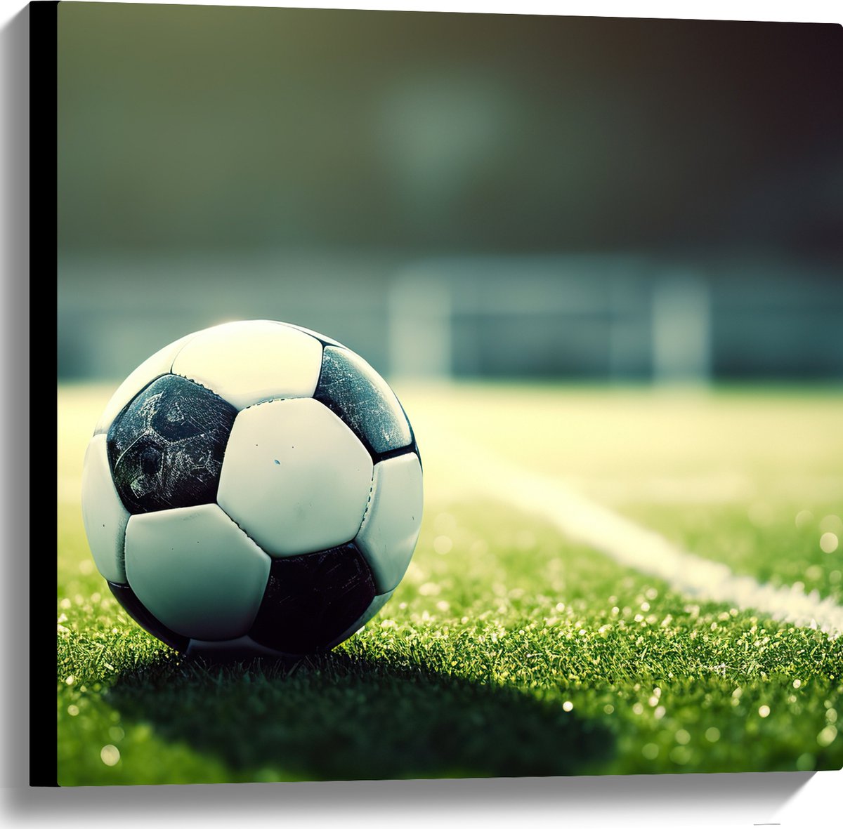 Canvas - Veld - Bal - Voetbal - Lijn - 60x60 cm Foto op Canvas Schilderij (Wanddecoratie op Canvas)