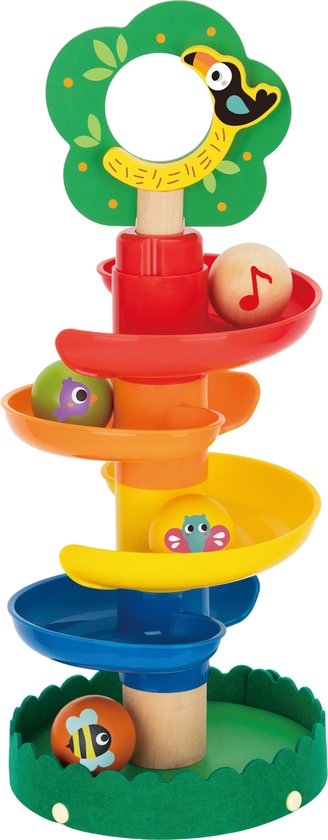 Tooky Toy Houten Knikkerbaan met Dieren Ballenbaan Spiraal + 4 Ballen