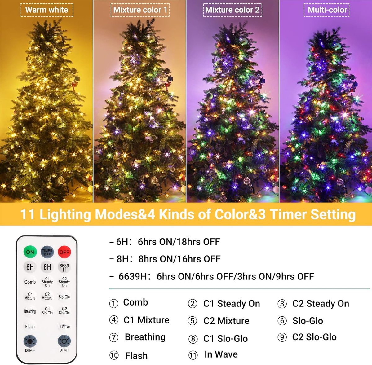 Guirlande de Noël LED multicolore 48,5M 8 modes mémoire timer