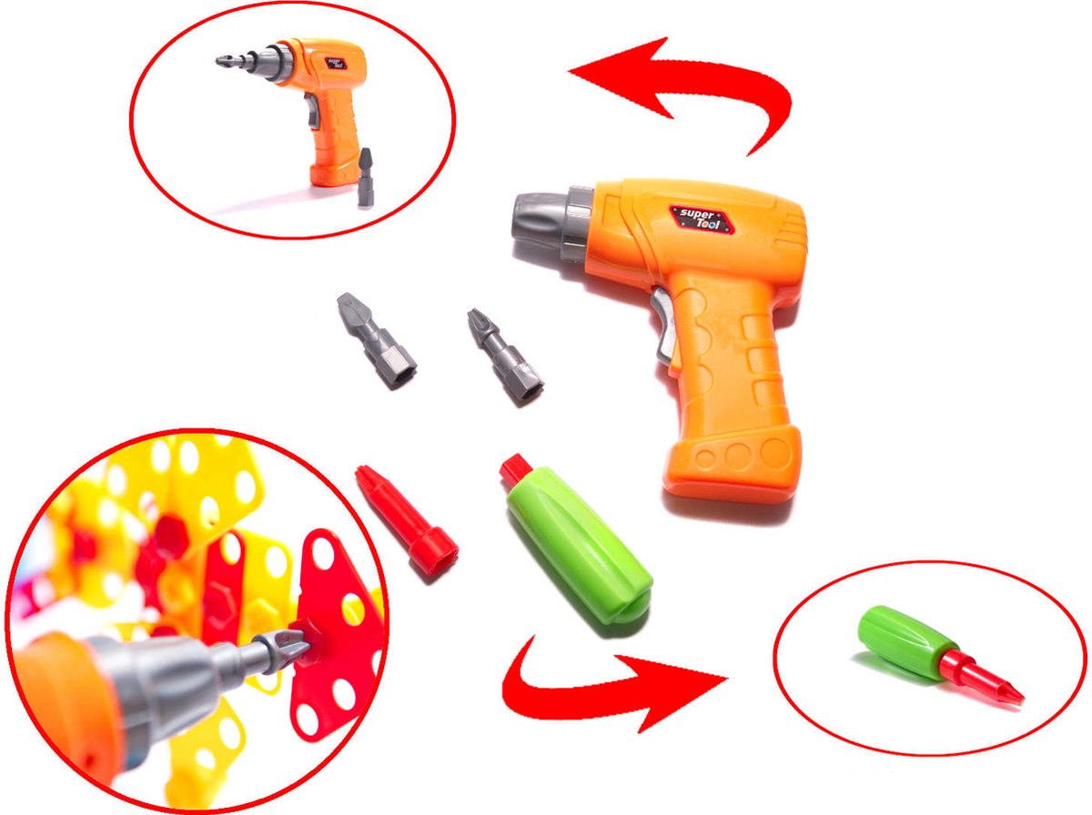 Constructie Bouwset 261-delig – Educatief Doe-Het-Zelfpakket voor Kinderen – Met Boormachine, Schroevendraaier & Gereedschapskoffer – Creatieve 3D Bouwpuzzel — afbeelding 8