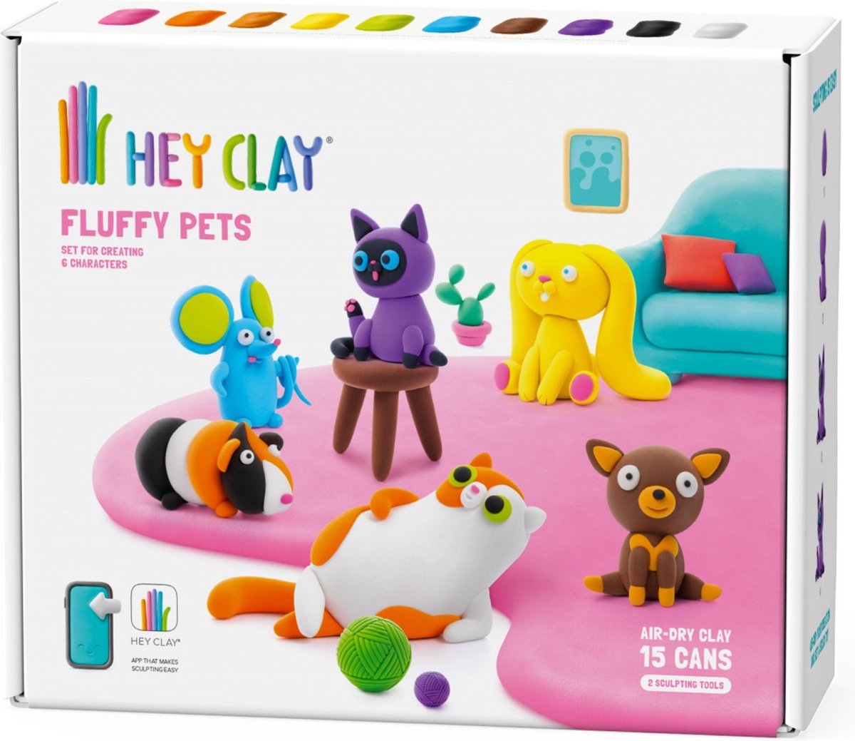 Hey Clay Fluffy | Pluizige Huisvriendjes - aan de lucht drogende klei | 15 potjes — afbeelding 3