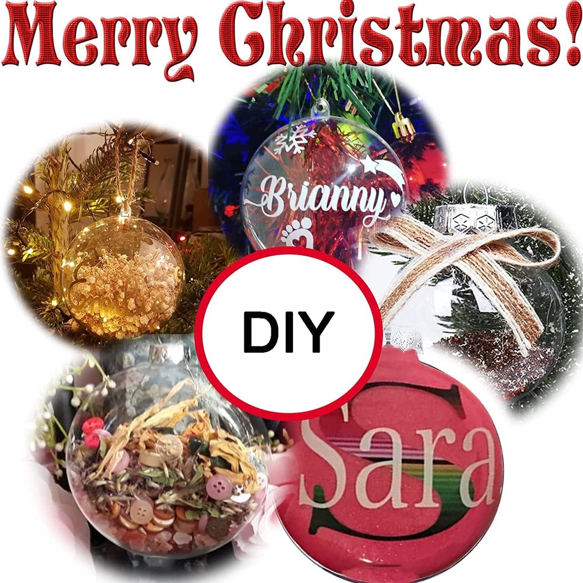 Uten 20 x kerstballen in ronde vorm, acryl, transparant, ter decoratie van de kerstboom, zonder snoer (8 cm