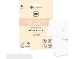 Cosmeau Wasmiddel Wasstrips 20 Wasbeurten Wol en Zijde Delicaat Wasvellen - Wasmiddeldoekjes - Detergent Sheets - Wasdoekjes - Fris - Biologisch Afbreekbaar