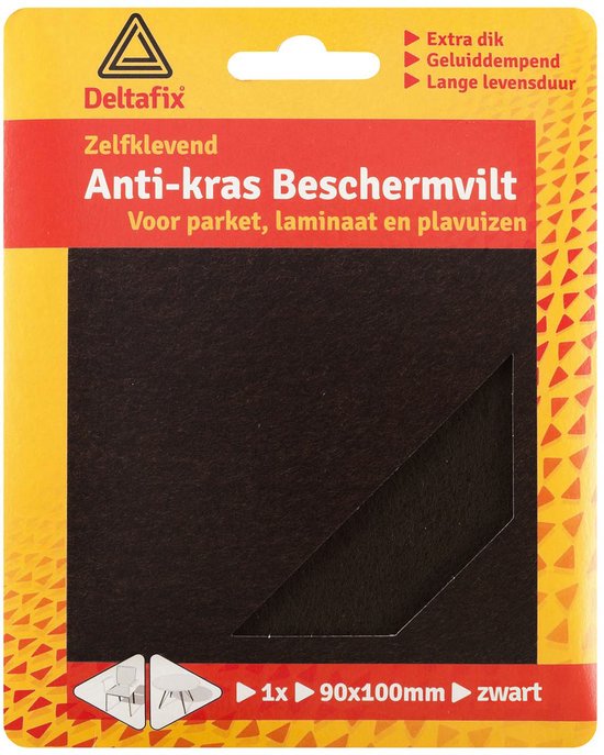 Deltafix Anti-krasvilt - 1x knipvel - zwart - 90 x 100 mm - rechthoek - zelfklevend - meubel beschermvilt