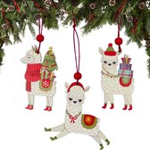 Kerstversiering: 3x Alpaca hanger voor kerstboom - Houten kerst ornament - Lama Kerstballen