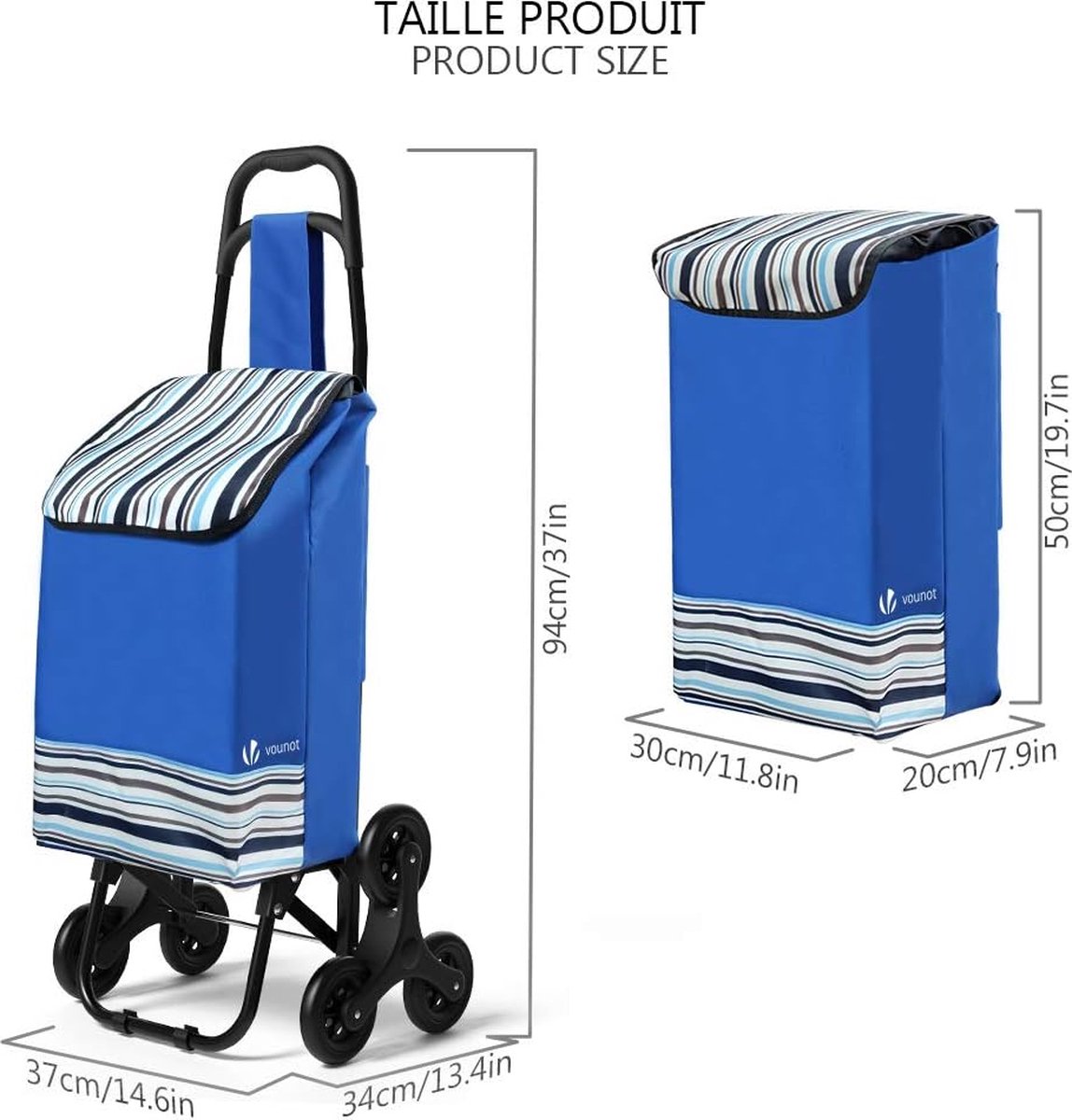 Boodschappentrolley Inklapbaar met 6 Wielen, Boodschappenwagen voor Trappen, 30L, Blauw