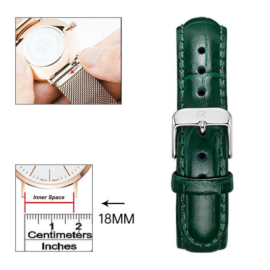 Bracelet cuir 18mm vert foncé/argent S02.1852DGSI Cuir vert foncé