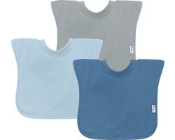 Green Sprouts Pull-over Stay-dry Bibs - Badstof Slabbetjes met Waterdichte Binnenlaag - Set van 3 - Over het Hoofd met Rekbare Kraag - Kwijlslab en Eetslab - Machinewasbaar - Blueberry - Blauw Lichtblauw Grijs - 9-18 maanden
