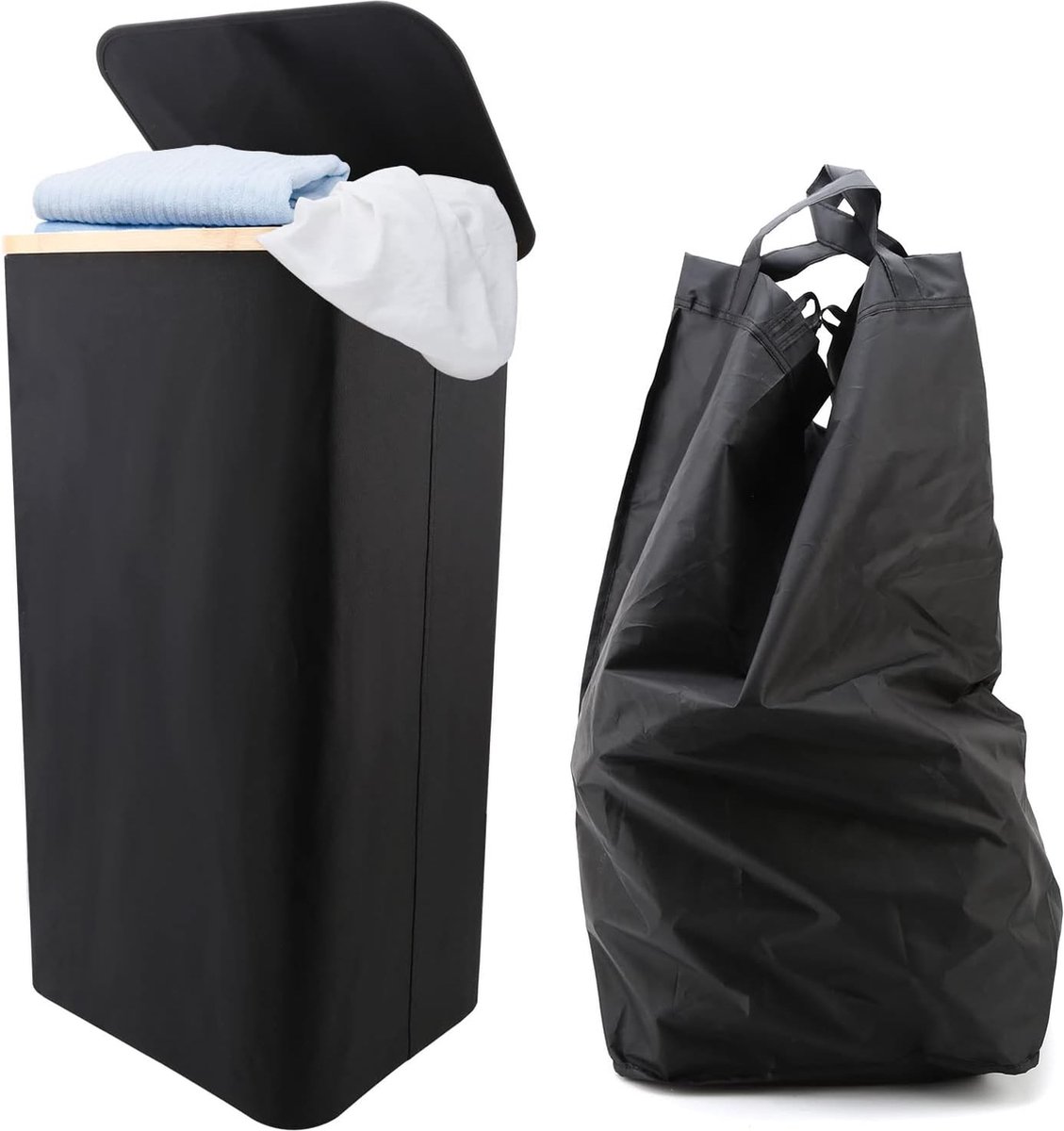 Goedkoopste Wasmand met deksel en afneembare waszakken, 100L opvouwbare wasmand, grote wasmand met handgrepen, wasmand voor slaapkamer, badkameropslag 40,5 x 33 x 75 cm