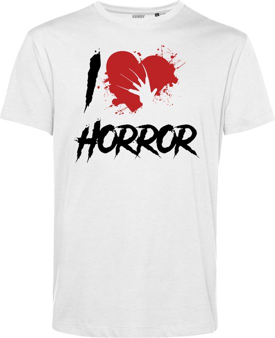 T-shirt I Love Horror | Halloween Kostuum Volwassenen | Horror Shirt | Gothic Shirt | Wit | maat S