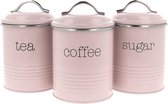 3x bocaux de conservation au design vintage, boîte à café ronde en métal avec fermeture aromatique, boîte à café, sucre et thé nostalgique dans un ensemble - 03 pièces - 1000 ml rose