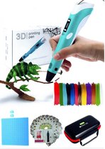 3D pen set-PREMIUM-245 Meter Filament -36 kleuren - Boek met 40 bladzijden met sjablonen en herbruikbaar overtrekvel-Penhouder-Adapter-Opbergcase - Siliconen tekenmat-BLAUW