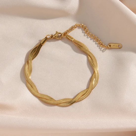 Borasi Gevlochten Dames Armband | Dames Armband Gedraaid | Goldplated | 17 cm tot 21 cm | Dames Sieraden |