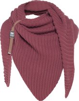 Knit Factory Demy Gebreide Omslagdoek - Driehoek Sjaal Dames - Dames sjaal - Wintersjaal - Stola - Wollen sjaal - Rode sjaal - Stone Red - 190x85 cm - Inclusief siersluiting