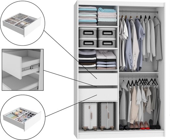 Armoire noir/anthracite avec miroir 133cm-portes coulissantes-2 tiroirs