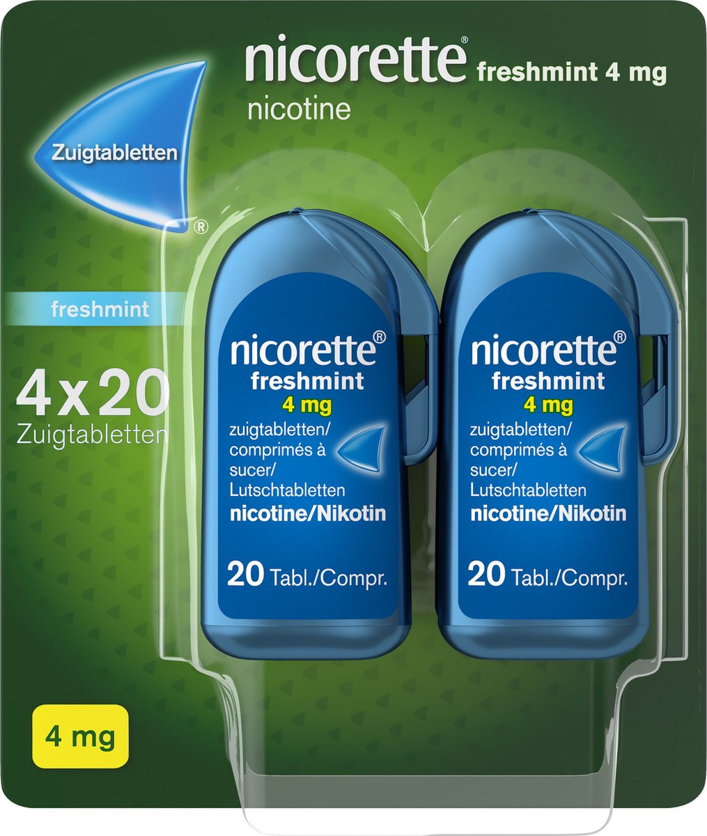 Nicorette Suikervrije Zuigtabletten Freshmint - 4 mg - 1 x 80 stuks - nicotinevervanger - stoppen met roken - Nicorette