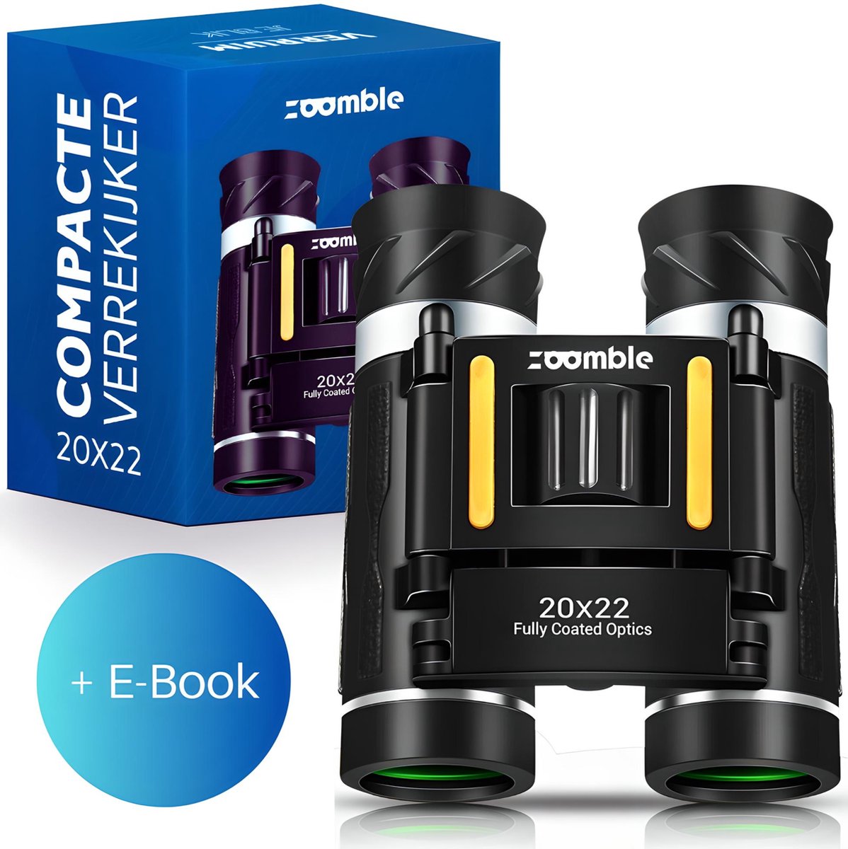 Zoomble® Compacte Verrekijker inclusief Nekkoord en Draagtasje - 20x22 - EBOOK - Geschikt voor Vogelaars, Theater, Outdoor & Jagen - Volwassenen & Kinderen - Verkijker