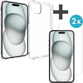 iMoshion Shockproof Hoesje Inclusief 2X Screenprotector Gehard Glas Geschikt voor iPhone 15 Plus - Transparant