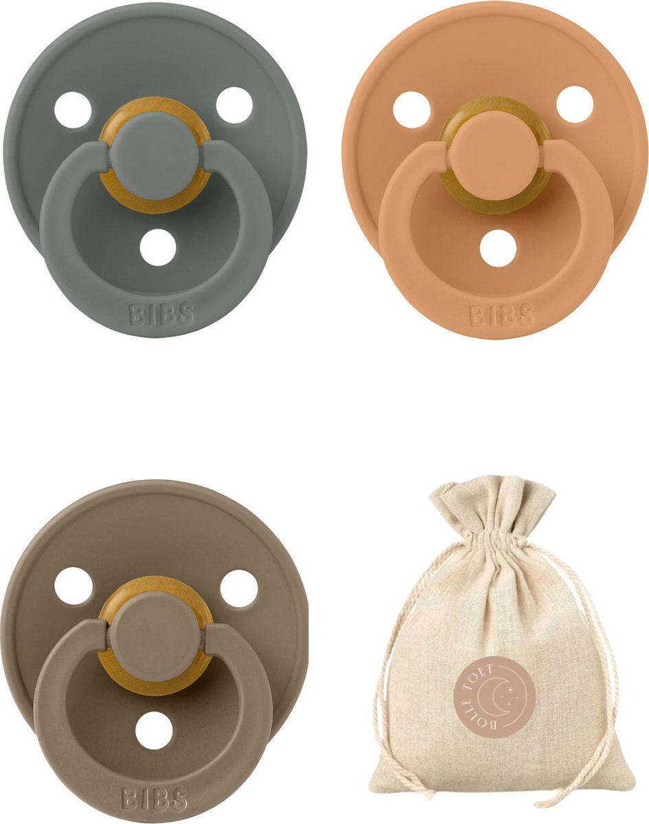 Goedkoopste BIBS fopspenen T1 speenzakje BolleToet - Pine, Pumpkin, Dark Oak - 0-6 maanden