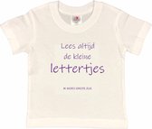 Shirt Aankondiging zwangerschap "Lees altijd de kleine lettertjes (ik word grote zus)" | korte mouw | Wit/paars | maat 98/104 zwangerschap aankondiging bekendmaking Baby big bro Sis Sister