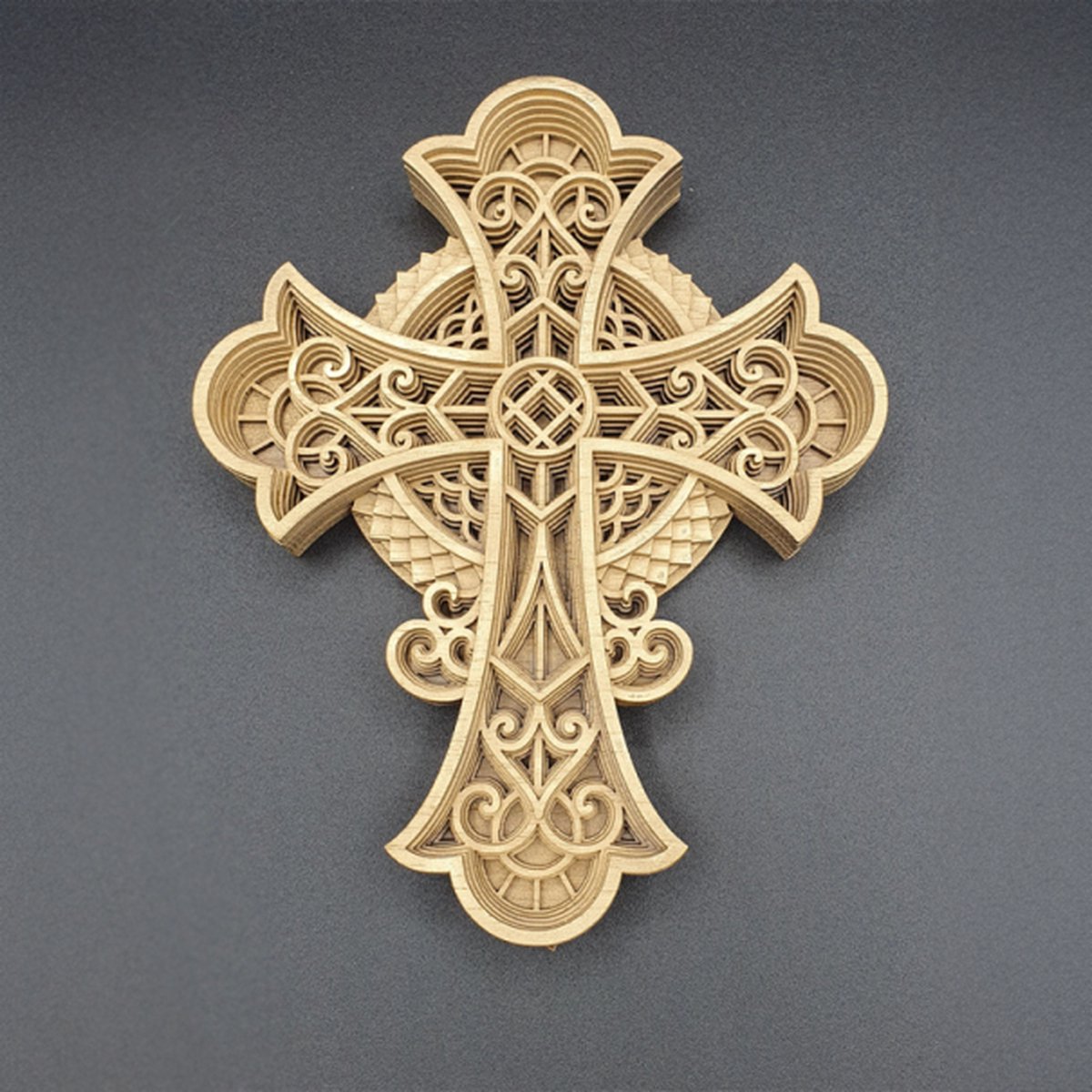 Handgemaakte duurzame 3D-gelaagde Kruis Mandala Klein Goud