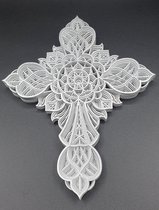 Handgemaakte duurzame 3D-gelaagde Kruis Mandala Groot Zilver
