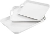 3-pack melamine dienblad met handgrepen, witte dienblad salontafel dienbladplaten voor het serveren van voedsel, buffet, feest, ontbijt, vaatwasmachinebestendig, 3 maten