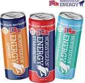 Norwegian Energy - Variatie pack - Artisk Collageen & Abrikoos, Vegan blueberry & plantaardige kelp & Aardbei - 3 x 330ml - Gezonde energie drank - Yerba mate