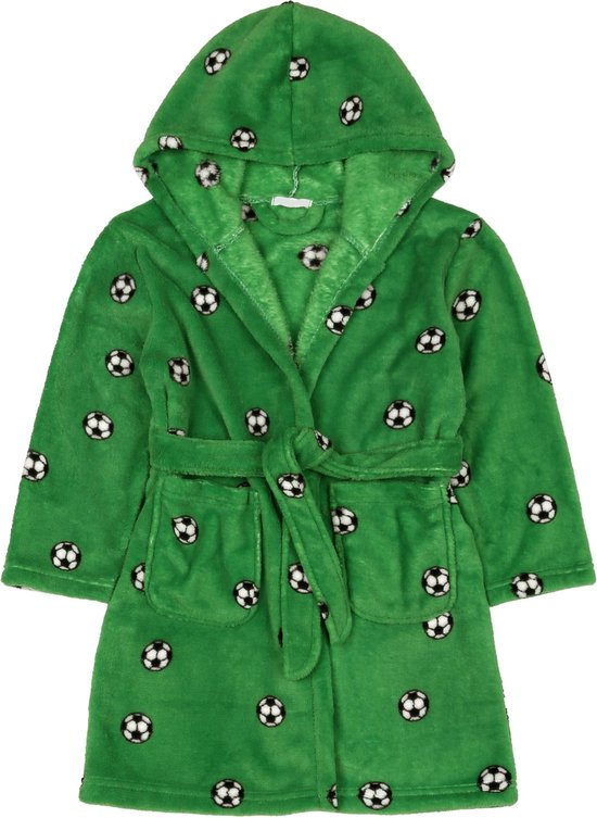 Groene badjas voor jongens met capuchon, strikbanden en bolletjesmotief
