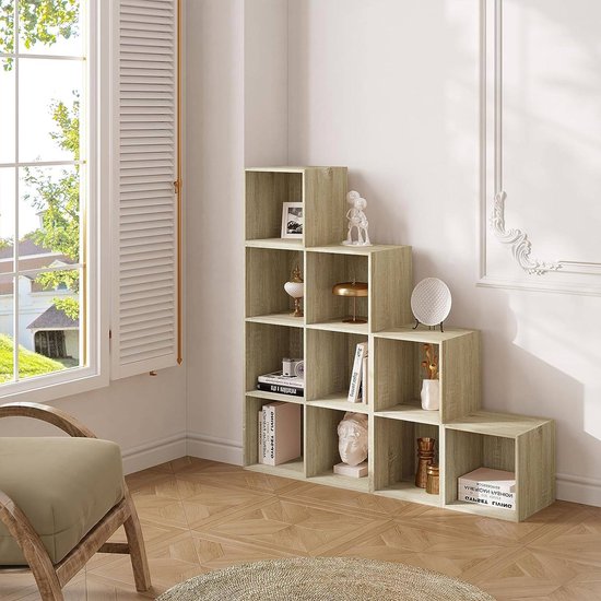 Étagère En Escalier Vicco – 9 Compartiments, 107 Cm, Blanc Sonoma, Bibliothèque